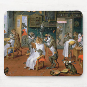 Barber's shop with Monkeys and Cats Mouse Mat
