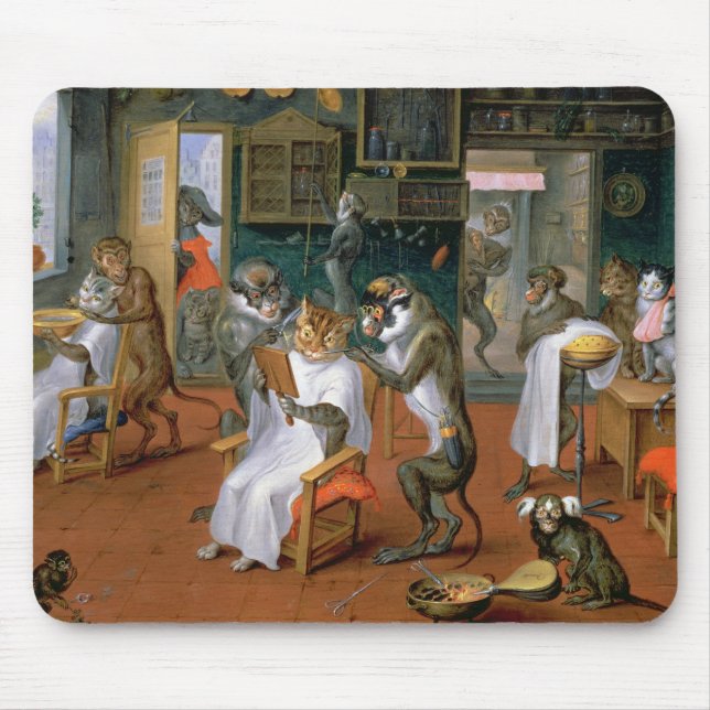 Barber's shop with Monkeys and Cats Mouse Mat (Front)