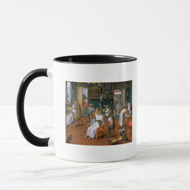 Barber's shop with Monkeys and Cats Mug (Left)