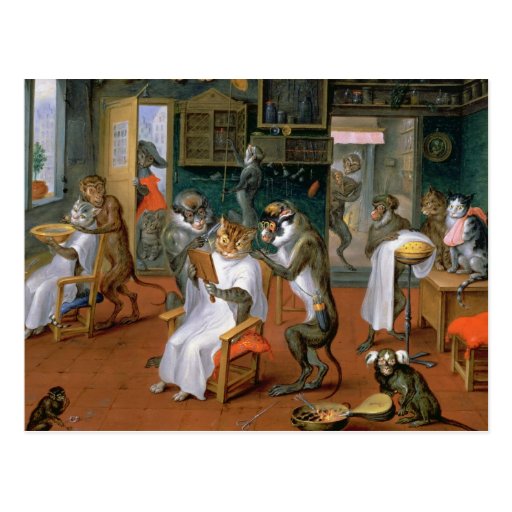 Image of Barber's shop with Monkeys and Cats Postcard