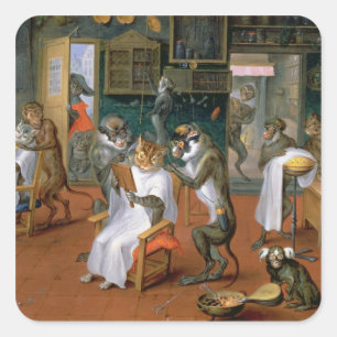 Barber's shop with Monkeys and Cats Square Sticker