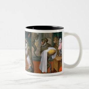 Barber's shop with Monkeys and Cats Two-Tone Coffee Mug