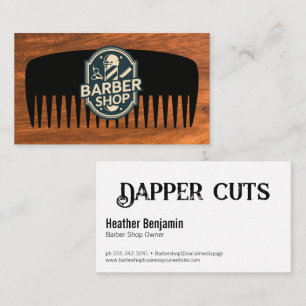 Barbershop Badge Design Comb Wood Grain Business Card