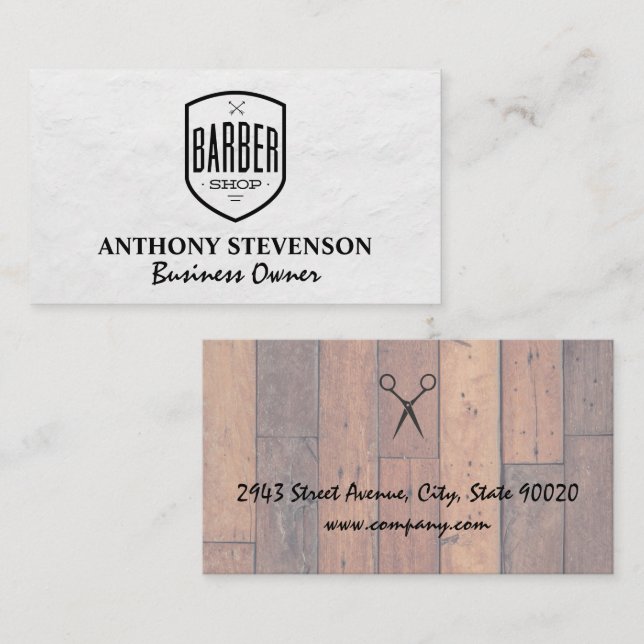 Barbershop Badge | Wood Boards Business Card (Front/Back)