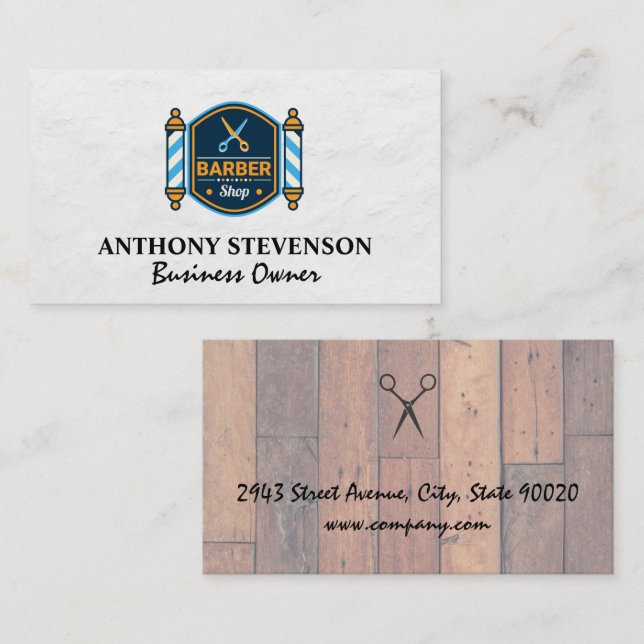 Barbershop Badge | Wooden Boards Business Card (Front/Back)