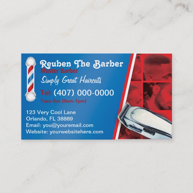 Barbershop Barber (Barber pole and clippers) Business Card (Front)