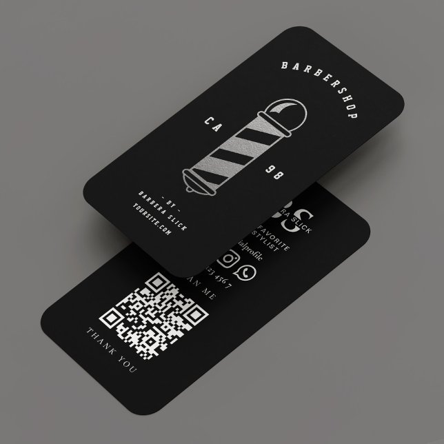 Barbershop Barber Classic Black Silver Pole  Business Card (Barbershop Barber Classic Black Silver Pole Business Card
)