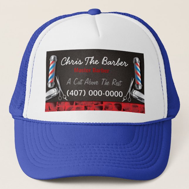 Barbershop Barber pole and clippers Trucker Hat (Front)