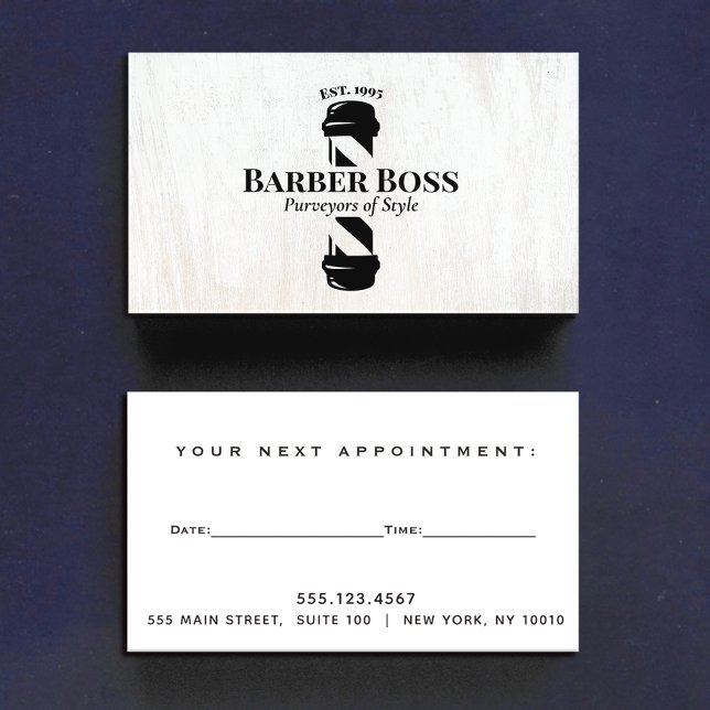 Barbershop Barber Pole Appointment Reminder Wood Business Card (Creator Uploaded)