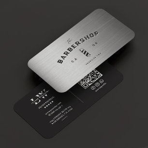Barbershop Barber Pole Elegant Black Silver Modern Business Card