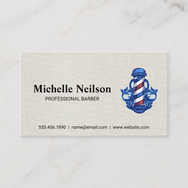 Barbershop | Barber Pole Logo Business Card (Front)