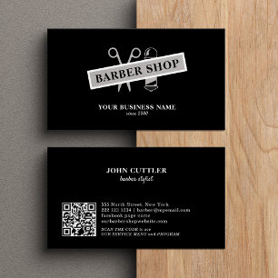 Barbershop barber QR code pole scissor black  Business Card