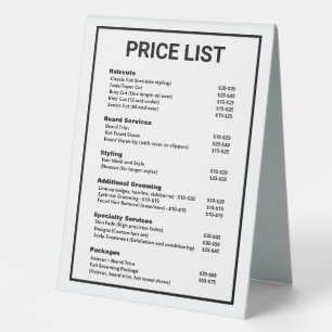 Barbershop Barber Shop Price List Service Menu