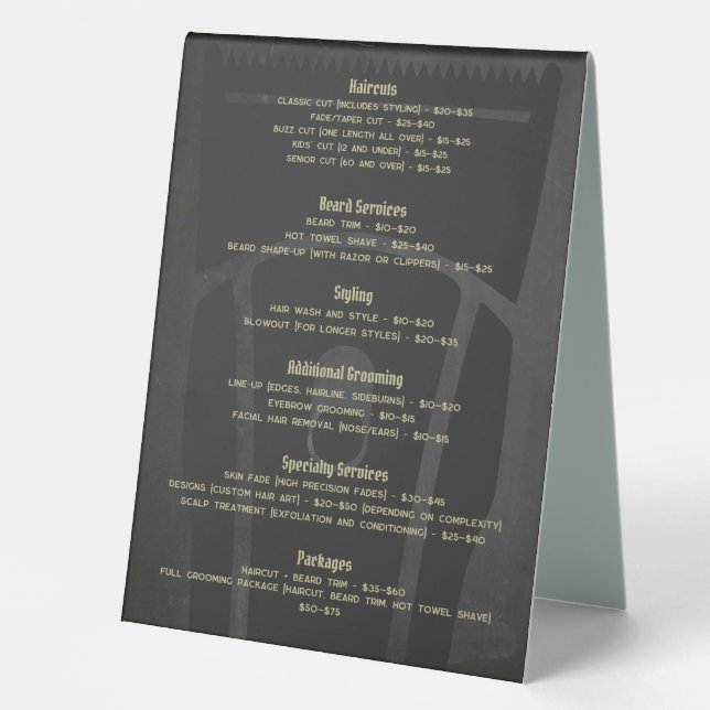Barbershop Barber Shop Price List Service Menu  (Front)