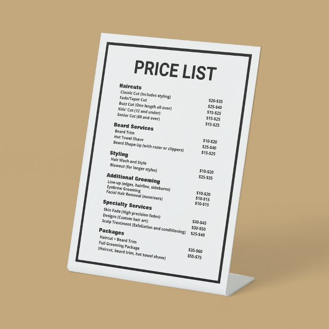 Barbershop Barber Shop Price List Service Menu  Pedestal Sign (Creator Uploaded)