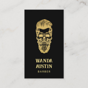 Barbershop Barber Skull Hair Salon black And Gold  Business Card