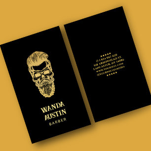 Barbershop Barber Skull Hair Salon black And Gold Business Card