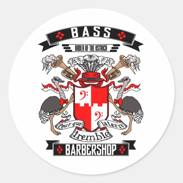 Barbershop Bass Coat of Arms Classic Round Sticker (Front)