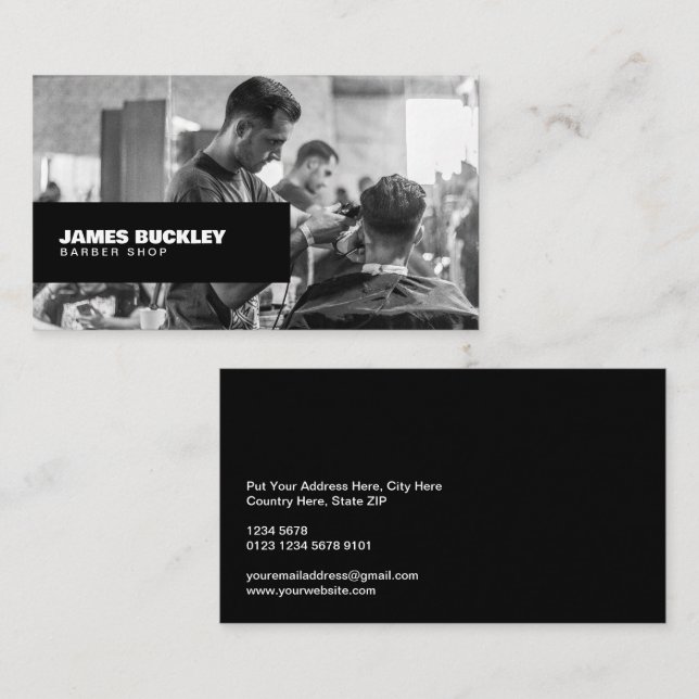 Barbershop Black and White Photo, Black Business Card (Front/Back)