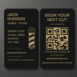 Barbershop Black Gold Barber Haircut QR Code Business Card