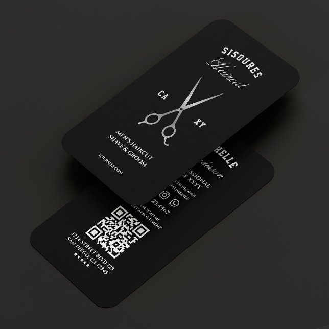 Barbershop Black Silver Scissors Barber Elegant Business Card (Barbershop Black Silver Scissors Barber Elegant Business Card
)