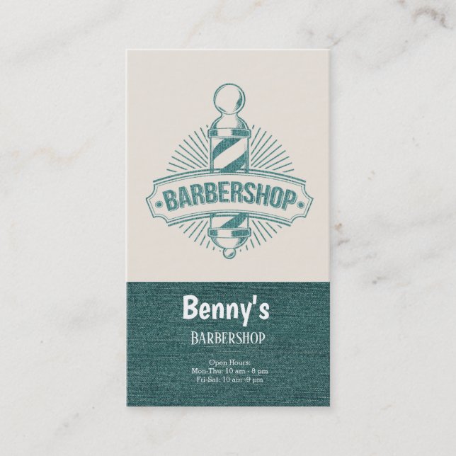Barbershop blue jeans texture business card (Front)