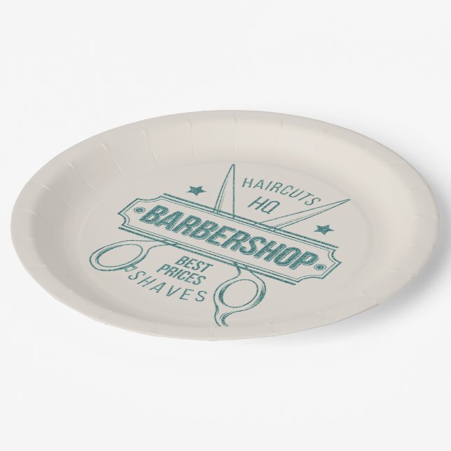Barbershop blue jeans texture paper plate (Angled)