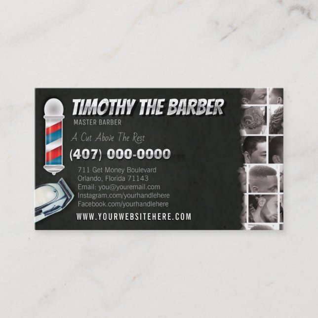 Barbershop Business Card-Barber pole, clippers Business Card (Front)
