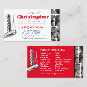 Barbershop Business Card-Barber pole, clippers com Business Card