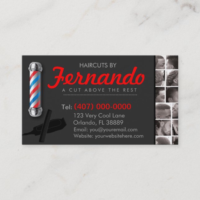 Barbershop Business Card-Barber pole, clippers com Card (Front)