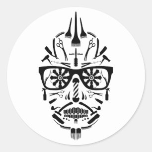 barbershop calavera classic round sticker