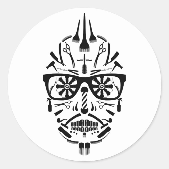 barbershop calavera classic round sticker (Front)