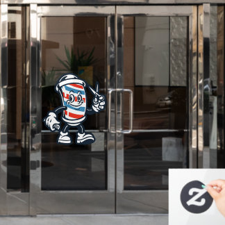 Barbershop Cartoon Barber Pole Character Window Cling