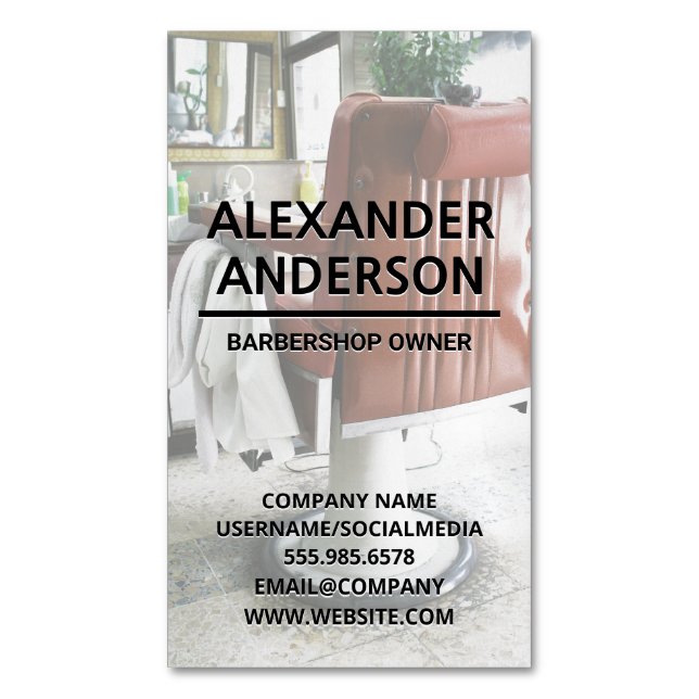 Barbershop Chair Magnetic Business Card (Front Vertical)