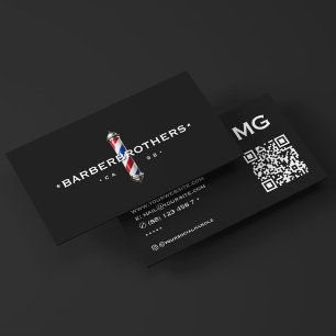 Barbershop Classic Barber Pole Black Elegant Business Card