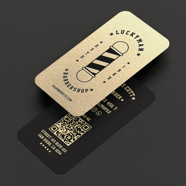 Barbershop Classic Elegant Gold Black Barber Pole  Business Card (Barbershop Classic Elegant Gold Black Barber Pole Business Card
)