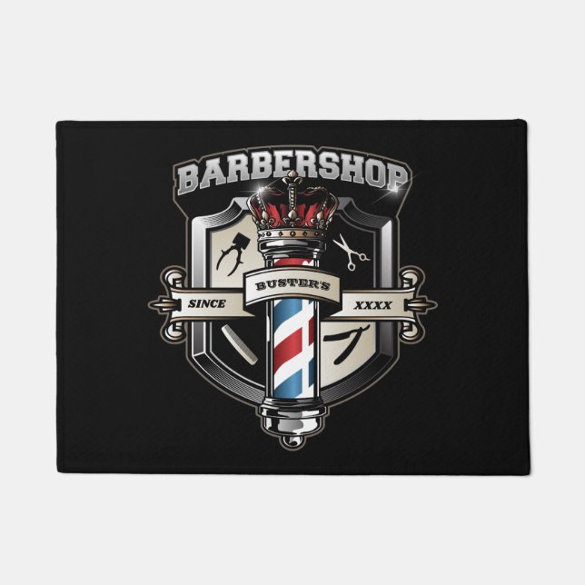 Barbershop Classic Logo Personalise Doormat (Front)