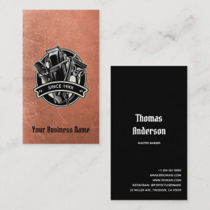 Barbershop Copper Vintage Razor Comb Clippers Logo Business Card