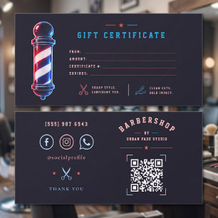Barbershop Glowin Bold Blue Red Pole Logo Card