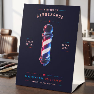 Barbershop Glowing Bold Blue Red Pole Logo
