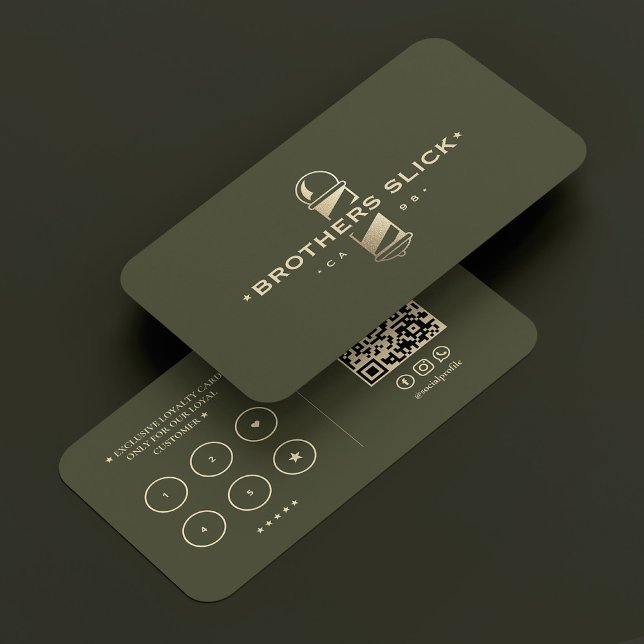 Barbershop Gold Barber Pole Army Green Loyalty Business Card (Barbershop Gold Barber Pole Army Green Loyalty Business Card
)