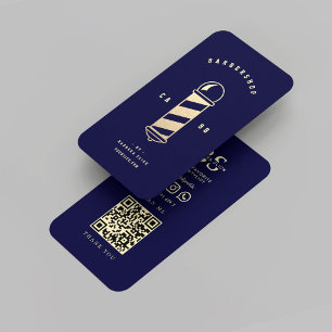 Barbershop Gold Barber's Pole Barber Midnight Blue Business Card