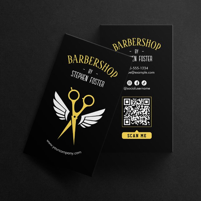 Barbershop Hair Hairdresser Barbershop Black Business Card (Creator Uploaded)