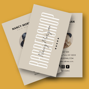 Barbershop Hair Salon Beige Profile Photo Business Card