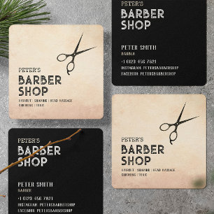 Barbershop Hair Stylist, Salon, Profesional Barber Square Business Card