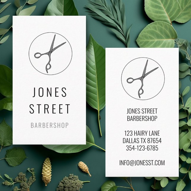 Barbershop Hair Stylist Scissors Minimalist Cool Business Card (Creator Uploaded)