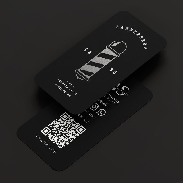 Barbershop Hair stylist Silver Barber Pole Business Card (Barbershop Hair stylist Silver Barber Pole Business Card
)