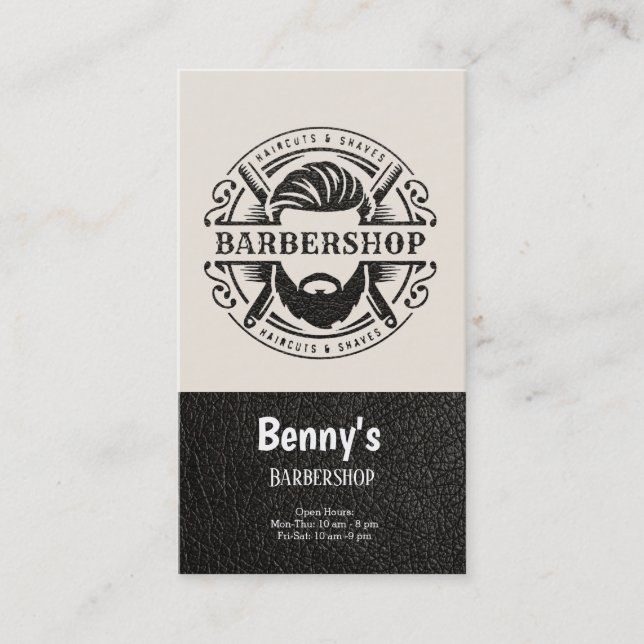 Barbershop leather look business card (Front)