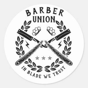 Barbershop logo classic round sticker