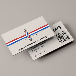 Barbershop Minimal Barber Sand Red White Blue Business Card